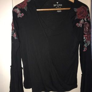 Super cute black bell sleeve top